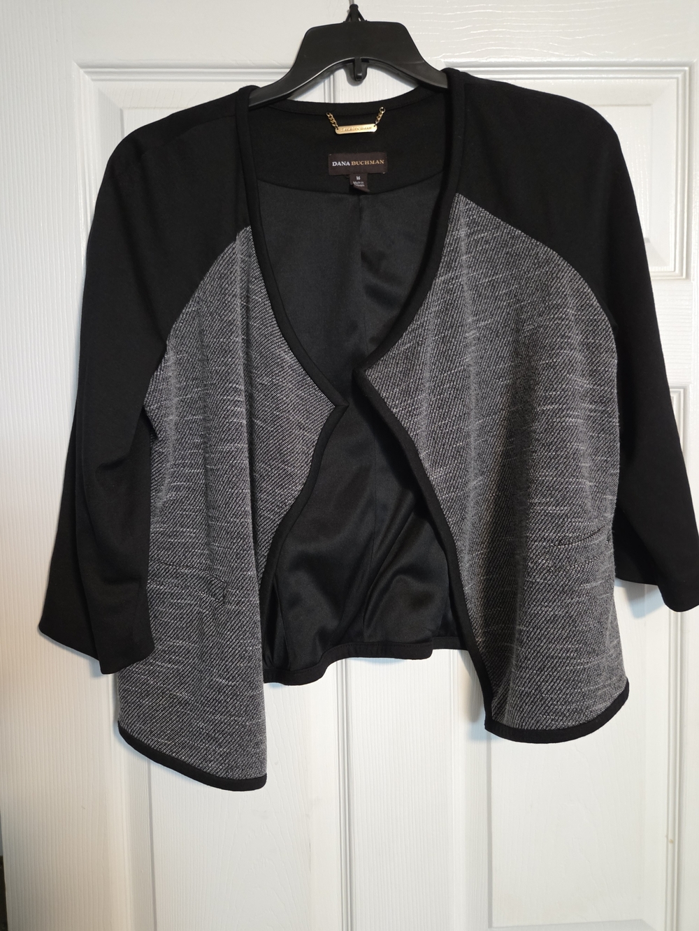 Dana Buchman Black and Gray Open-Front Cardigan
